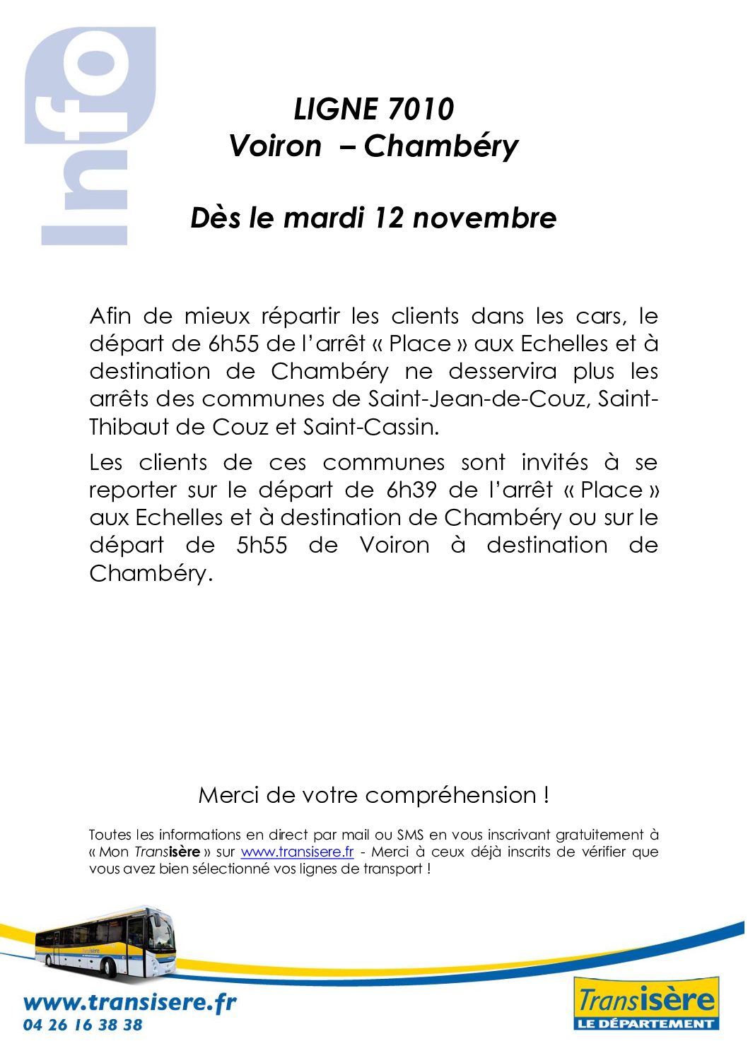 Arrêts supprimés Ligne 7010 Voiron – Chambéry