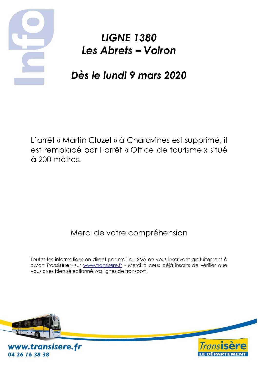 Ligne 1380 suppression de l’arrêt “MARTIN-CLUZEL”