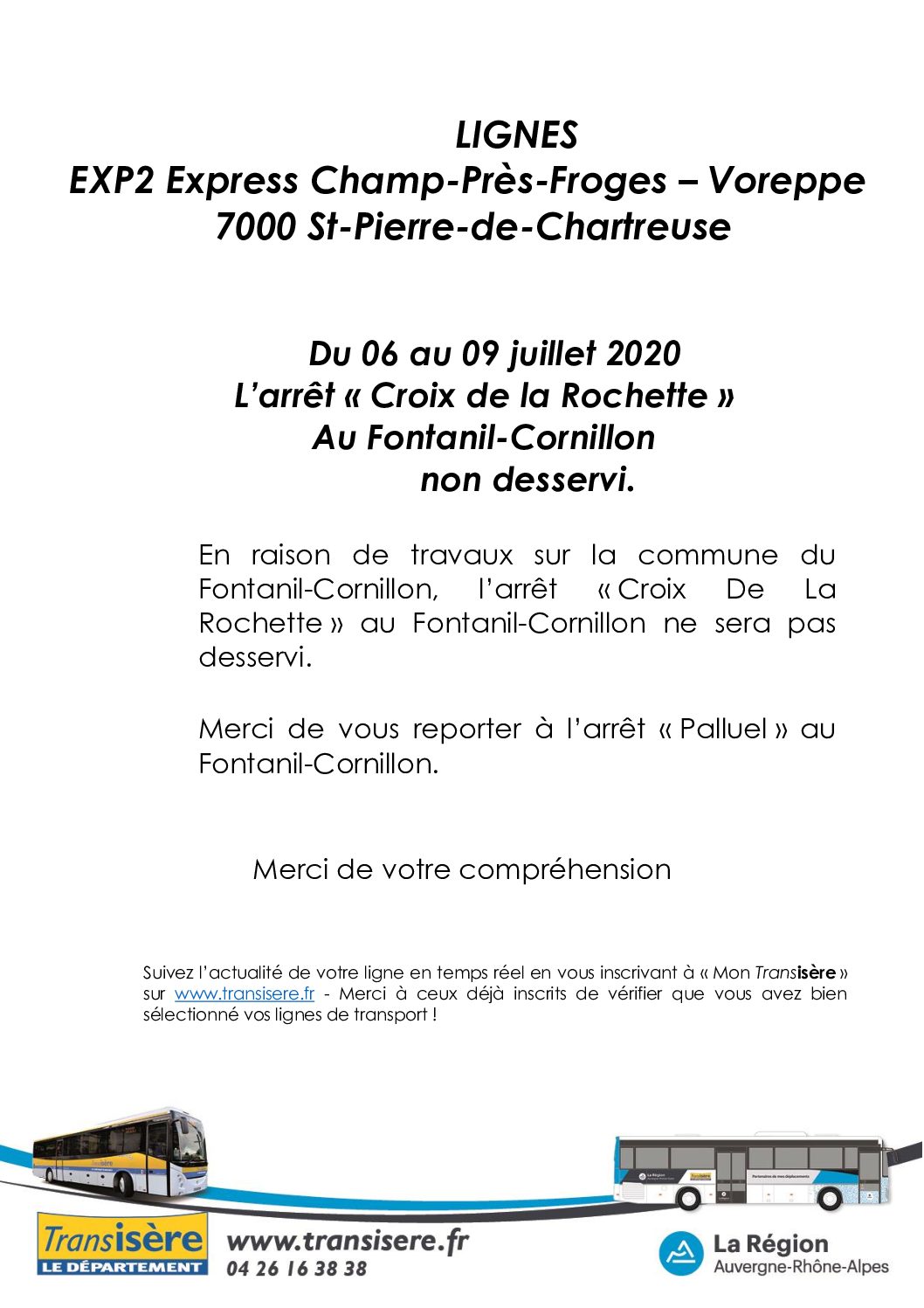 Ligne 7000, arrêt “Croix de la Rochette” non desservi